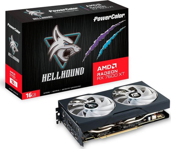 Image du produit Powercolor Radeon RX 7600 XT Hellhound 16GB OC (RDNA 3, GDDR6, 3x DisplayPort, 1x HDMI 2.1) (16 Go)