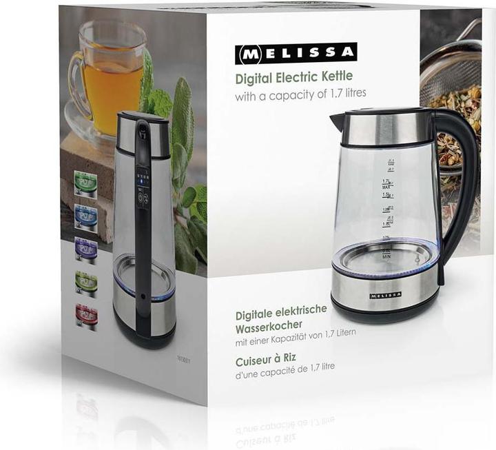 Image du produit Melissa Digitaler Wasserkocher | 1,7 l | 2200 W | Glas | 50/70/80/90/100 °C Voreinstellungen | 360° (1.70 l)
