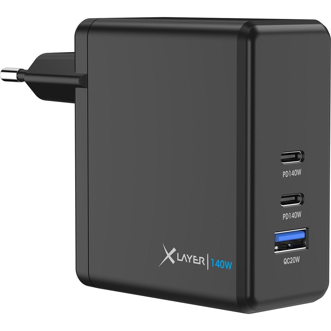 Xlayer Caricabatterie (140W) 1x USB-A / 2x USB-C, nero (140 W), Caricatore USB, Nero