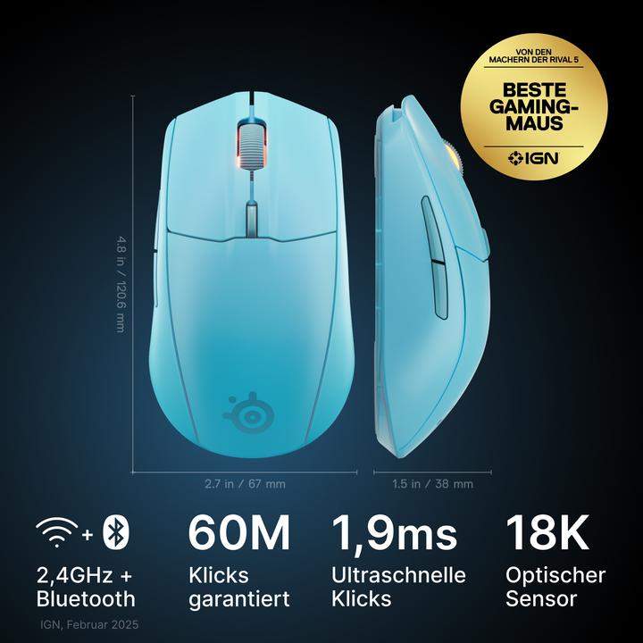 Produktbild SteelSeries Rival 3 WL Gen 2 - Aqua (Kabellos)