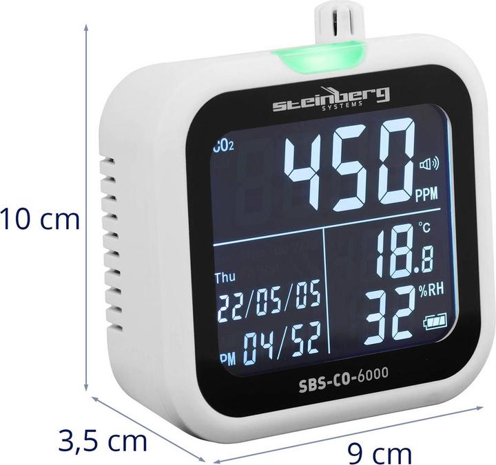 Produktbild Steinberg CO2 Messgerät CO2 Messer Kohlendioxid Messgerät Thermo Hygrometer NDIR Sensor
