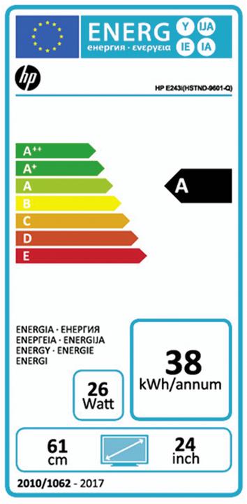 Label énergétique HP Elite E243i (1920 x 1200 pixels, 24.02")
