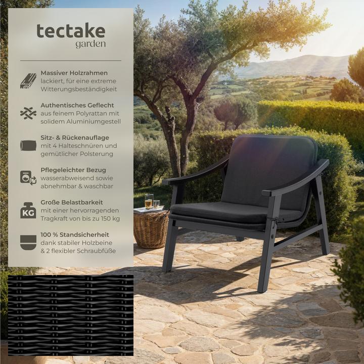 Produktbild tectake Rattan Stuhl Treviso, Holzgestell und Polsterauflage