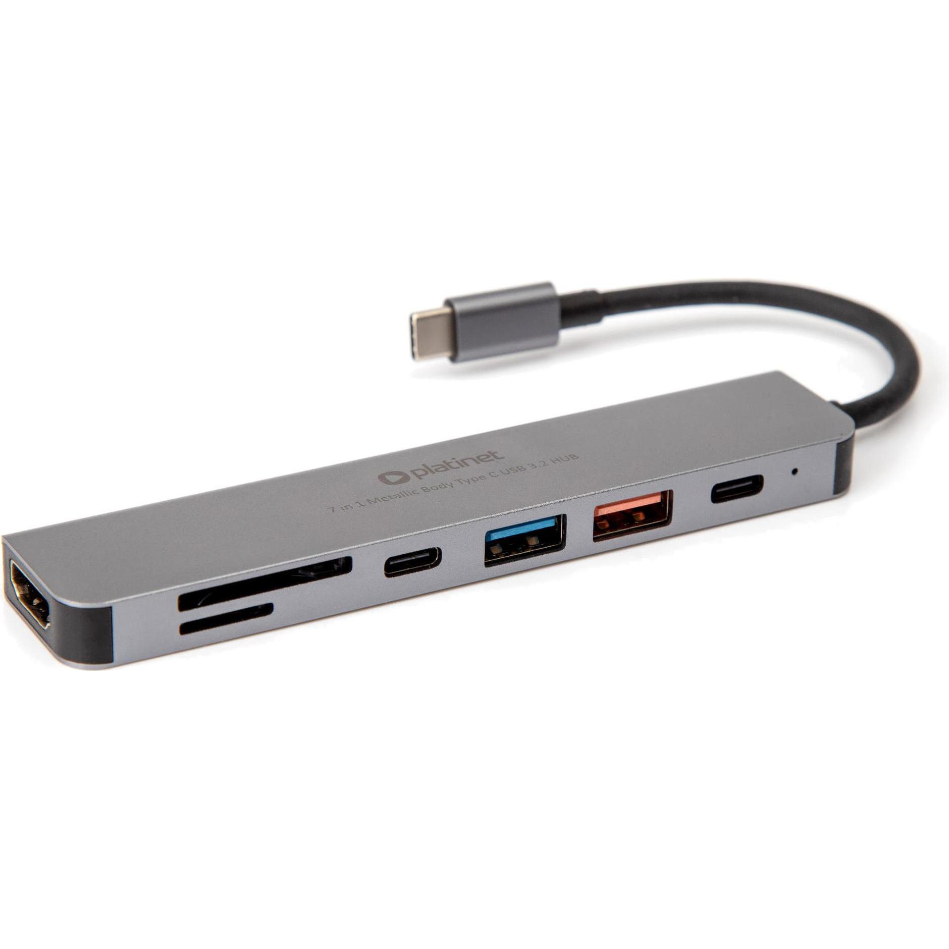 Platinet Adattatore HUB USB Multimedia 7in1 (45985) (USB), Lettore di schede di memoria, Multicolore