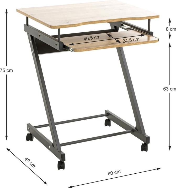 Image du produit HAKU Möbel Table d'ordinateur sur roulettes (60 x 49 x 75 cm)