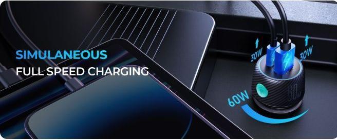 Image du produit Joyroom Chargeur de voiture multi-couleurs avec USB-A+USB-C 60W - Noir