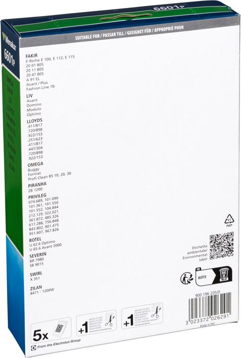 Immagine prodotto Menalux MEN Sacchetto per la polvere 6601P(SWI X351 (5x)