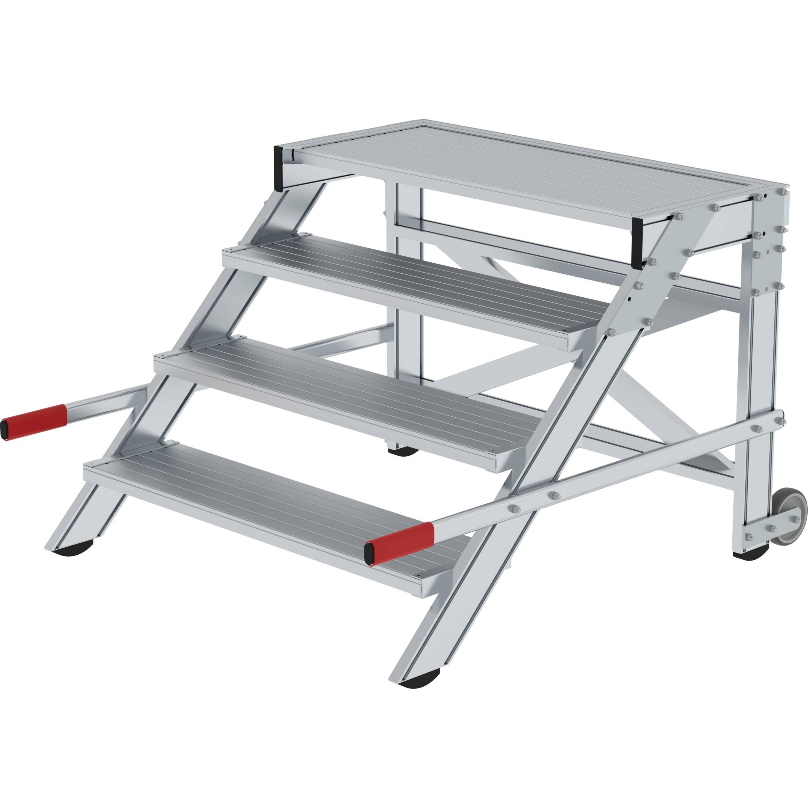 Munk, Scala a pioli, Piattaforma di lavoro mobile, larghezza gradini 1000 mm, alluminio nervato 4 gradini (Ponteggio, 131.50 cm)