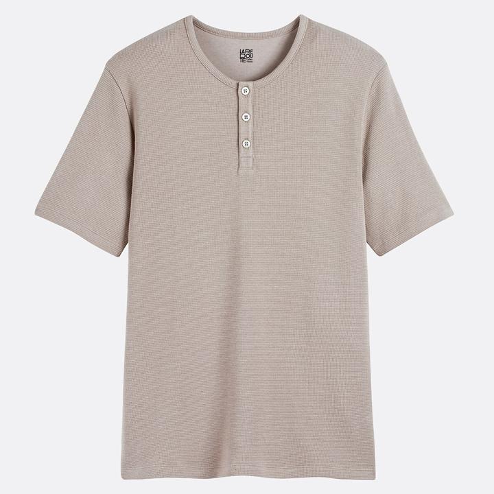 Actual product image La Redoute Collections Oberteil in T-Shirt-Form mit rundem Ausschnitt und kleiner Knopfleiste (XXL)