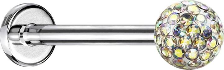 Produktbild Star Piercing Micro Labret silber mit Kristallkugel multicolor und Epoxy Schutzschicht (Chirurgenstahl 316L, ohne Messing)