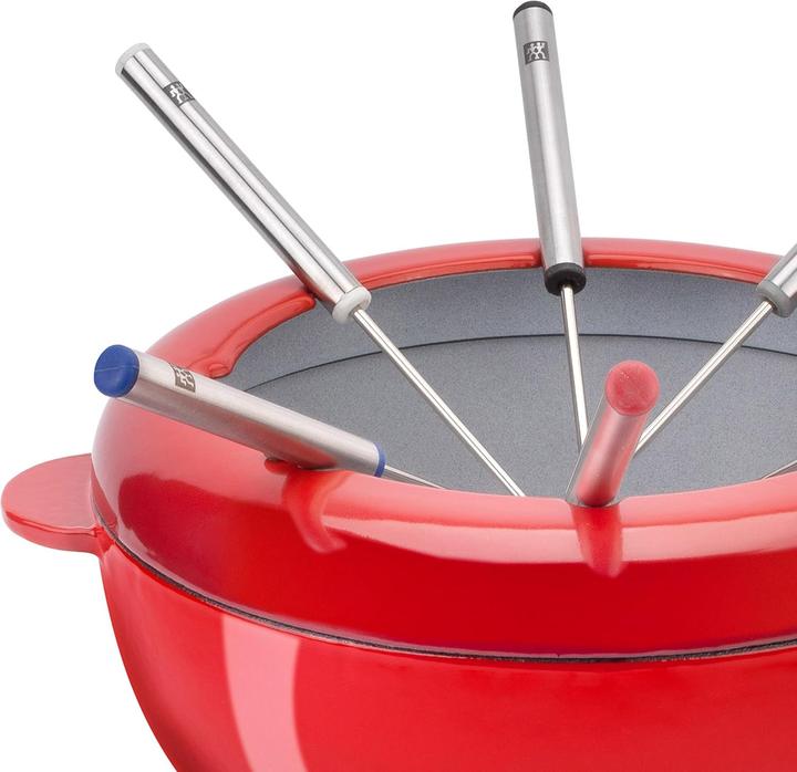 Actual product image Zwilling Cast iron fondue set 20 cm red with 6 stainless steel forks (Cheese fondue, Chocolate fondue)