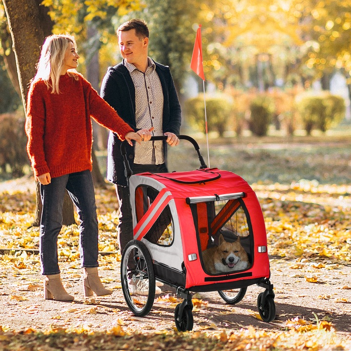 Immagine prodotto PawHut Carrello e rimorchio per cani 2 in 1 con pompa d'aria e bandiera rossa