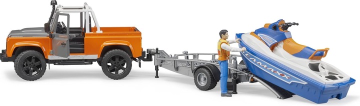 Produktbild Bruder Fahrzeug Land Rover Defender Pick Up mit Anhänger, Jet-Ski und Fahrer