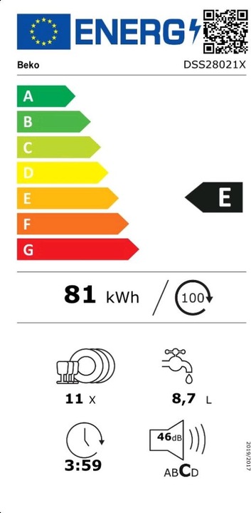 Etichetta energetica Beko DSS 28021 X