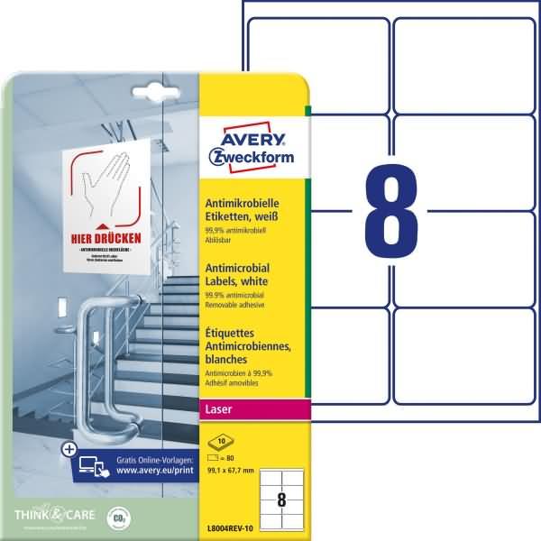 Actual product image Avery Antimicrobial labels, ablösbar, weiss