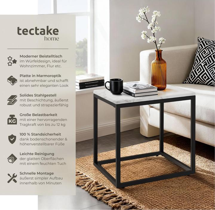 Image du produit tectake Table d'appoint en marbre Alysia, carré (45 x 45 x 47.50 cm)