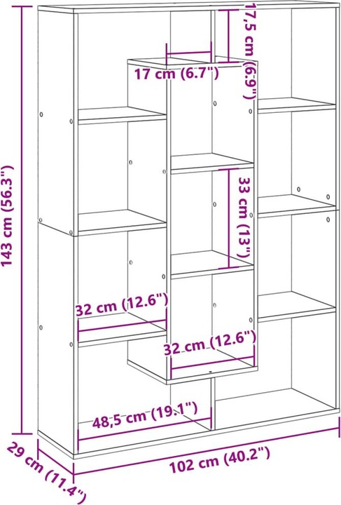 Valori nutrizionali e ingredienti VidaXL Libreria Divisorio per la stanza Scaffale a parete Scaffale in piedi Scaffale in rovere marrone