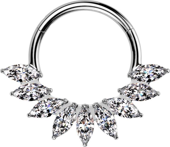 Produktbild Star Piercing Micro Segmentring klappbar silber ovale Kristalle silber (Titan)