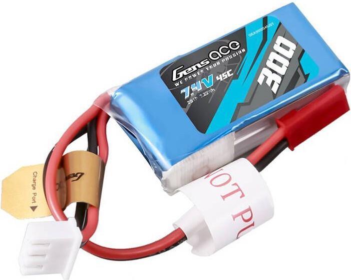 Image du produit Gens Ace Pack de batteries Lipo 300mAh 7.4V 45C 2S1P avec connecteur JST-SYP (7.40 V, 300 mAh)