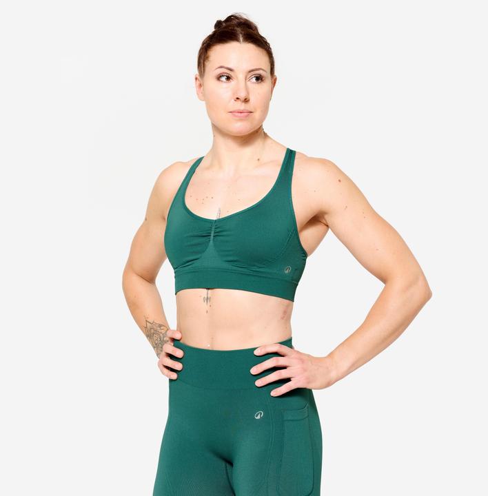Decathlon Brassière bretelles croisées maintien léger Femme, Turquoise (S)