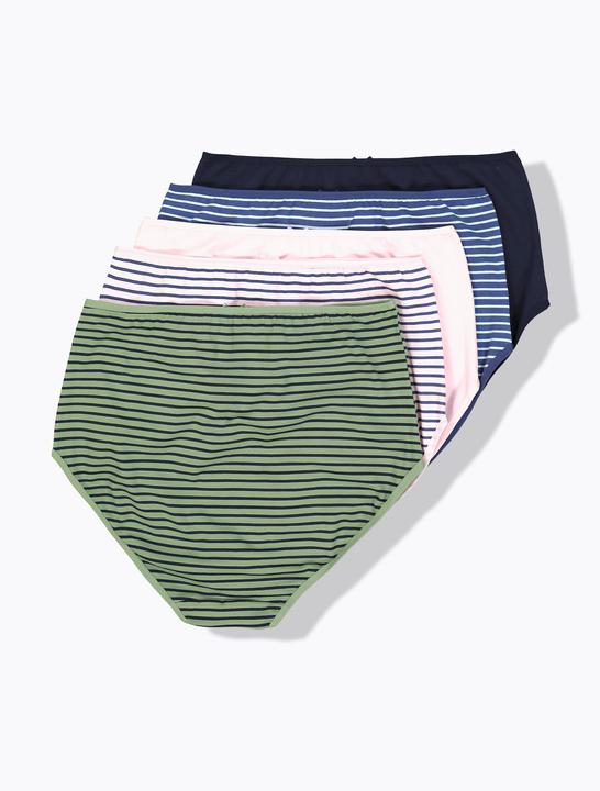 Produktbild Ulla Popken Maxislips, 5er-Pack, Ringel / einfarbig, High Waist (46, 48)