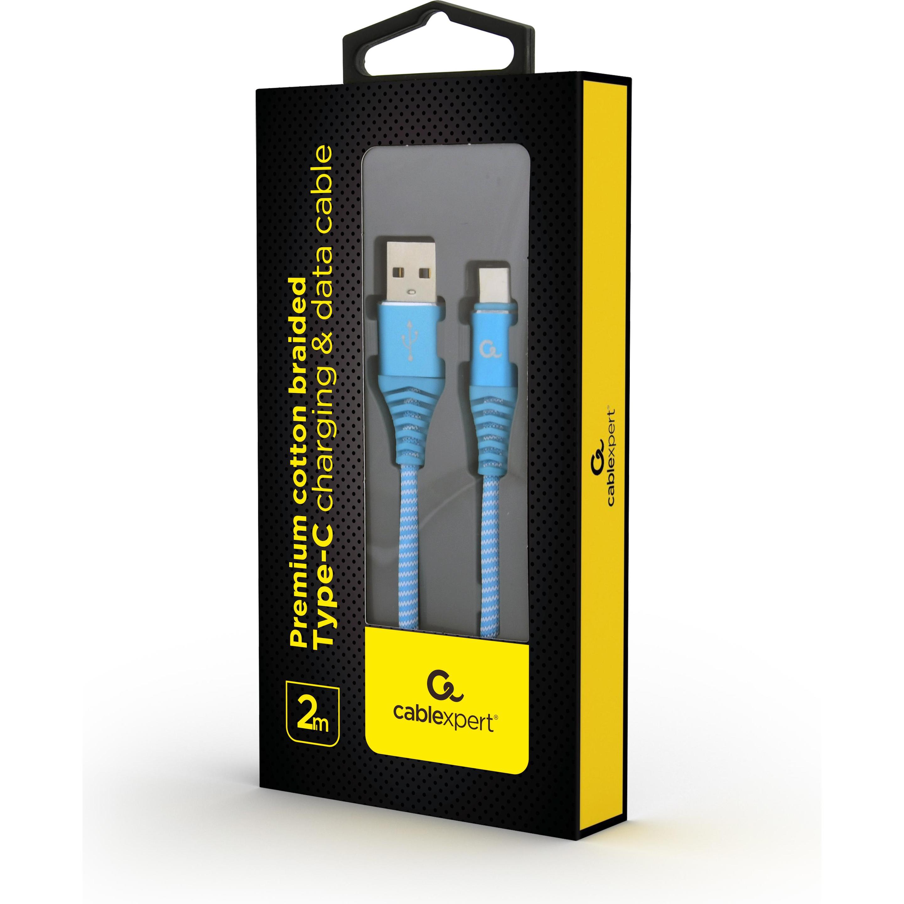 Thumbnail - Gembird CC-USB2B-AMCM-2M-VW Hochwertiges, baumwollgeflochtenes Typ-C-USB-Ladekabel für IR-Da (2 m, USB 2.0), USB Kabel