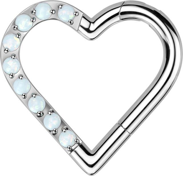 Produktbild Star Piercing Micro Segmentring klappbar silber Herz einseitig Opale weiss (ohne Messing, Titan)