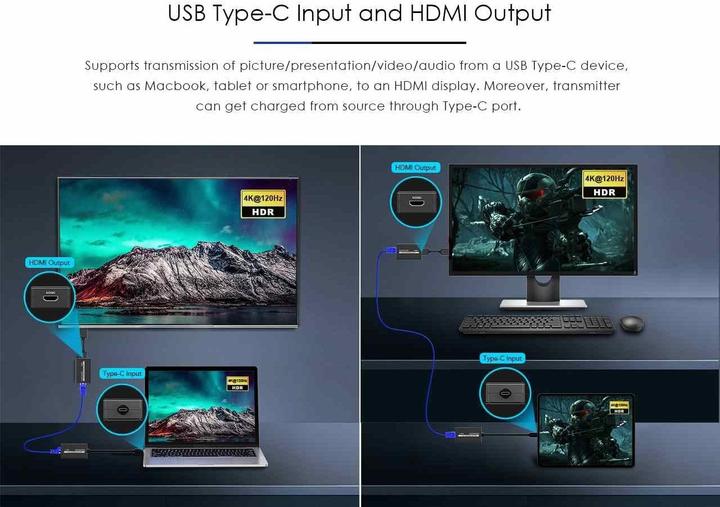 Produktbild PremiumCord USB-C na HDMI extender přes patch kabel Cat5e/6/6a 4K@60Hz na 60m (Extender)