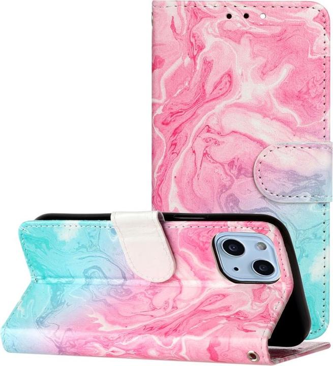 Produktbild Ueli Express iPhone 13 Mini Buch Etui Tasche mit Kartenfach Marmor Blau Pink (Apple iPhone 13 mini)