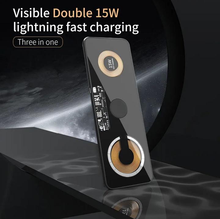 Produktbild PhoneLook 3in1 futuristische wireless MagSafe Ladestation Cyberpunk 2x 15W für iPhone, AirPods & Qi Smartphone