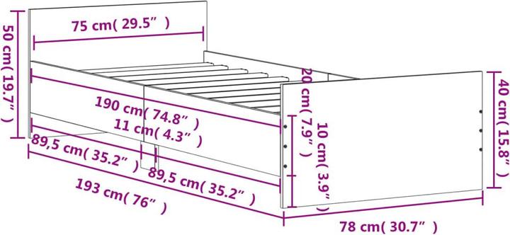 Produktbild vidaXL Bettgestell (75 x 190 cm)