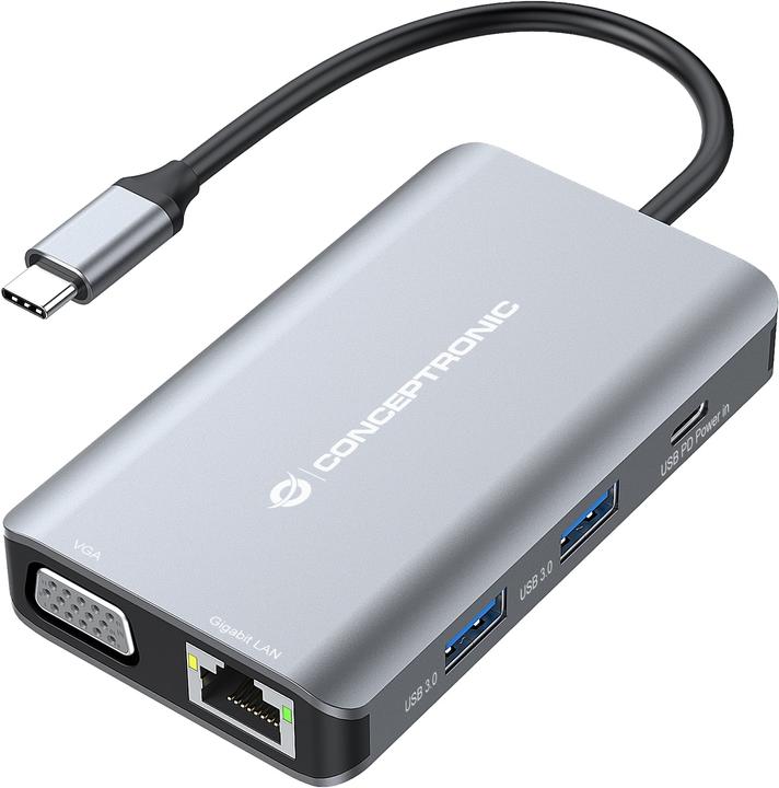 Produktbild Conceptronic Dock USB-C->HDMI,VGA,GbE,3xUSB3.0,100WPD 0.25m (USB-C)