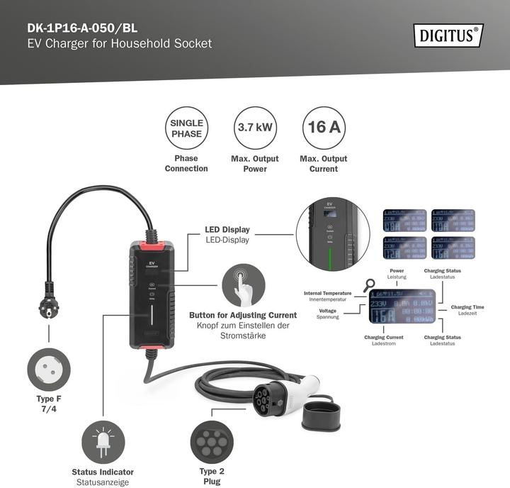 Actual product image Digitus EV charger (Type 2, 3.70 kW, 16 A)