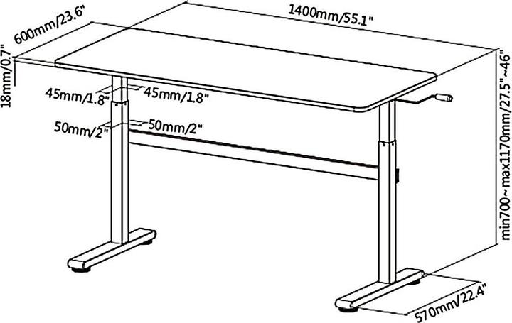 Actual product image Ergo Office Handwriting desk height adjustment, max. 40 kg, max. height 117 cm, with worktop for sta (140 x 60 cm)
