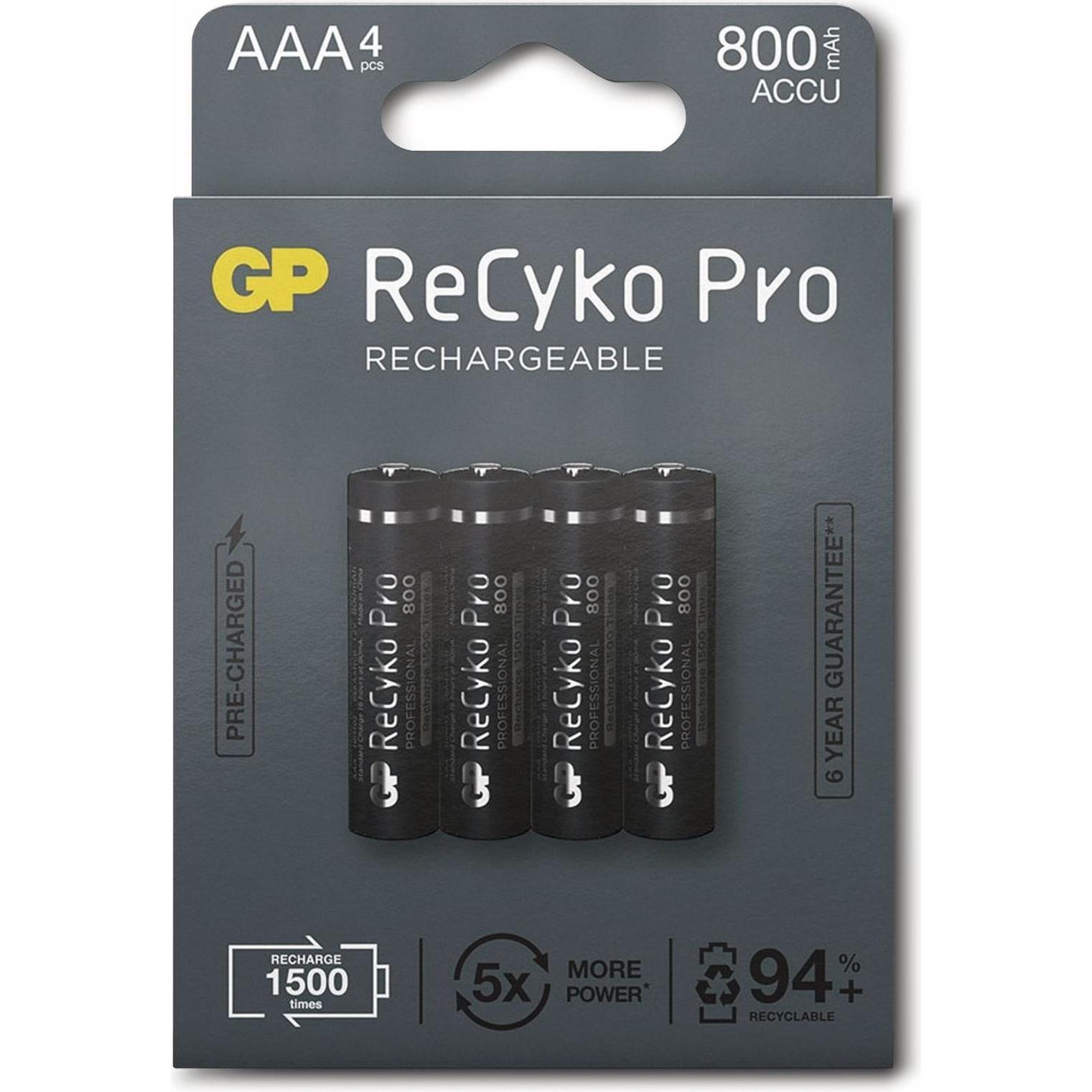 GP Batteries ReCyko Pro (4 Stk., AAA, 800 mAh), Batterien + Akkus