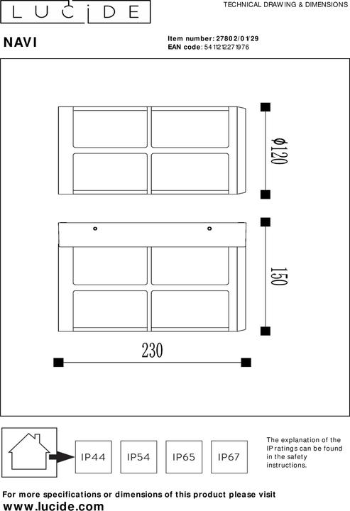Actual product image Lucide Wall & Ceiling Lights (E27, IP54)