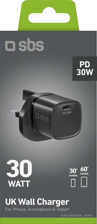 Produktbild SBS Netzlader, 1x USB-C PD, 30W, UK-Stecker (30 W, 1 Port)