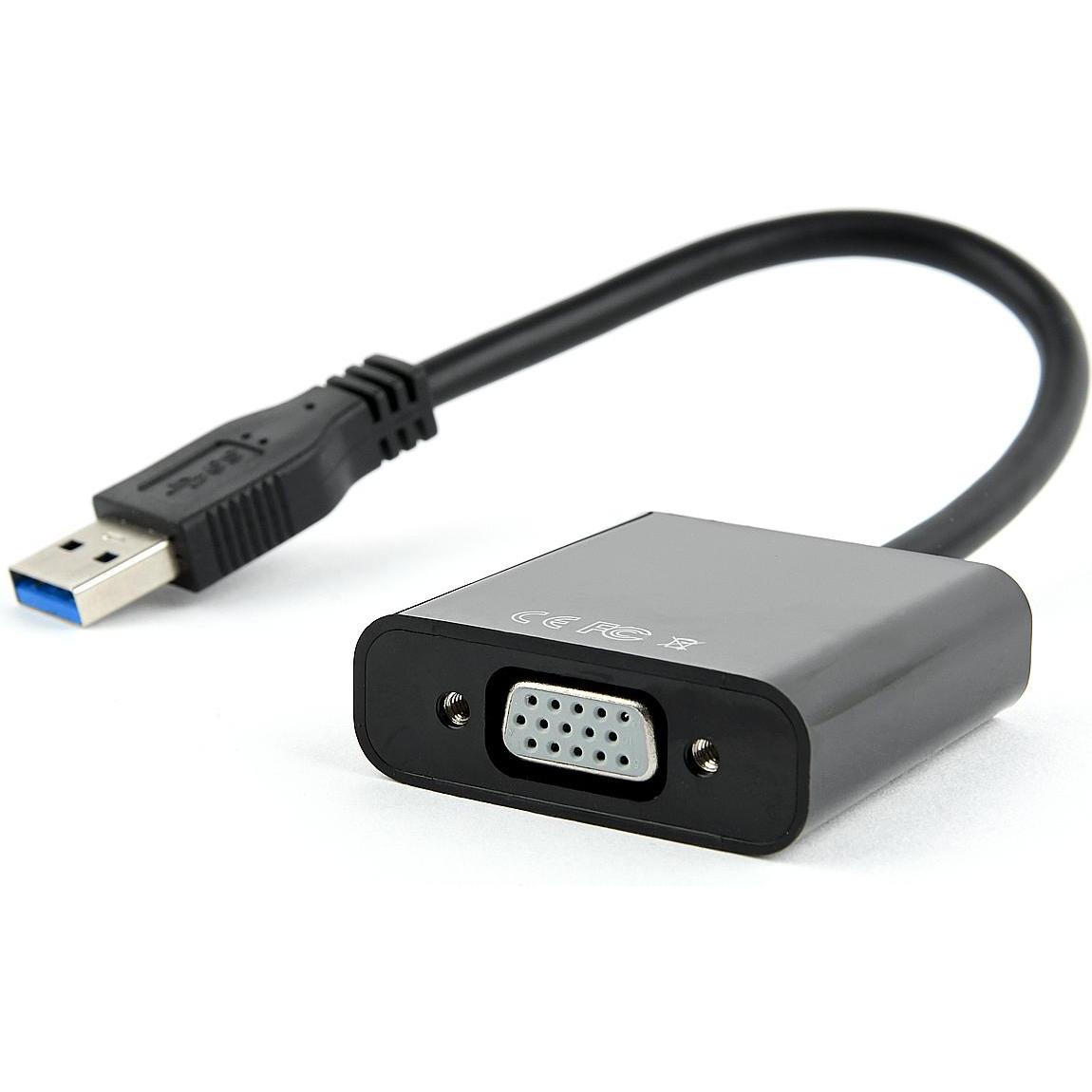 Thumbnail - Gembird AB-U3M-VGAF-01 USB-Grafikadapter Pixel (USB-A, 20.50 cm), Data + Video Adapter, Schwarz