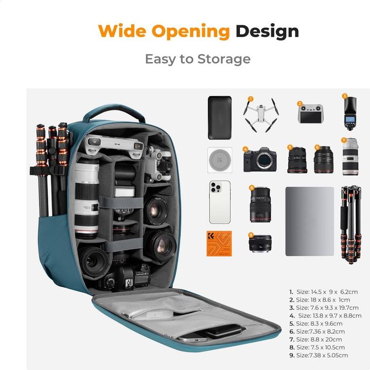 Image du produit K&F Concept Sac à dos rigide pour appareil photo avec compartiment ordinateur 15,6 pouces (Sac à dos photo, 22 l)