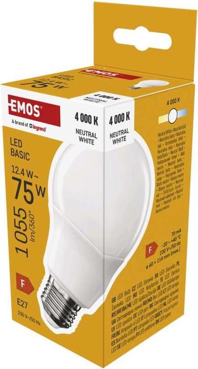 Actual product image Emos LED lamp Basic A60 / E27 / 12.4 W (75 W) / 1055 lm / Neutral white (E27, 1055 lm, 1 x)