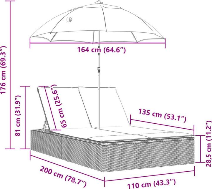 Produktbild vidaXL Doppel-Sonnenliege (164 cm)