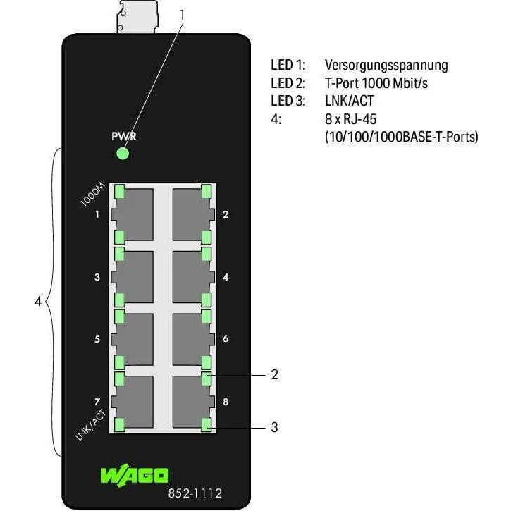 Thumbnail - Wago Industrial Ethernet Switch ECO Switch, 8 Ports 1000Base T (8 Ports), Netzwerk Switch, Schwarz
