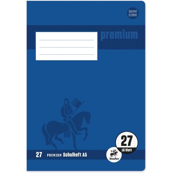 Staufen, Heft + Block, Schulheft Premium Lineatur 27 liniert DIN A5 Innen- und Aussenrand, 16 Blatt (A5, Liniert, Harter...