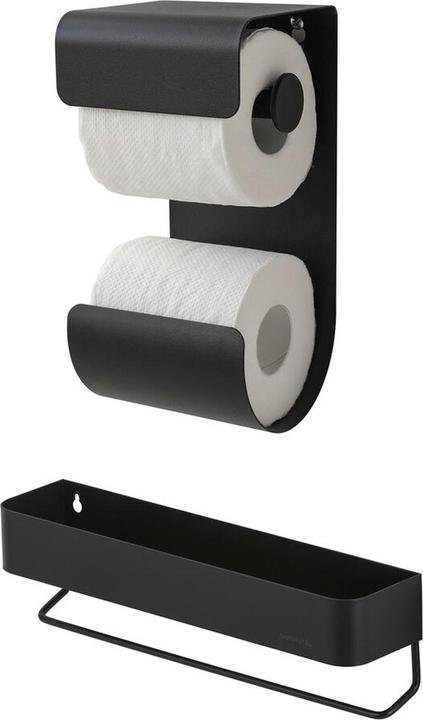 Sealskin Brix - WC roll holder double including wall rack with towel rack - 35 cm - Black