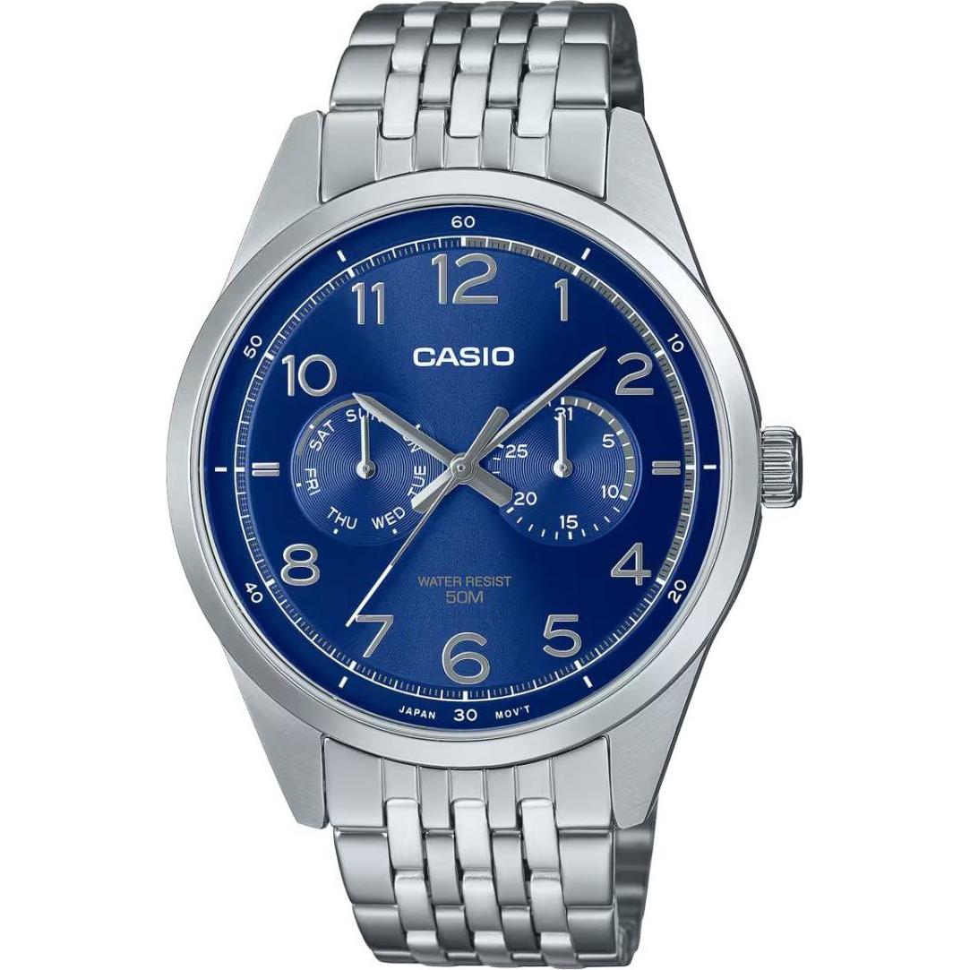 Casio, Orologio da polso, Enticer MTP-E340D-2AVDF, Blu, Argento, (Orologio da polso analogico, 42 mm)