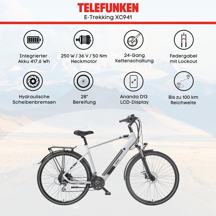 Actual product image Telefunken Trekking E-Bike Expedition XC941, Wheel size 28 ", Warranty 24 month(s), Light Grey (50 cm)