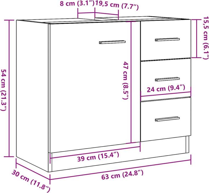 Actual product image vidaXL Waschbeckenunterschrank (63 x 30 x 54 cm)