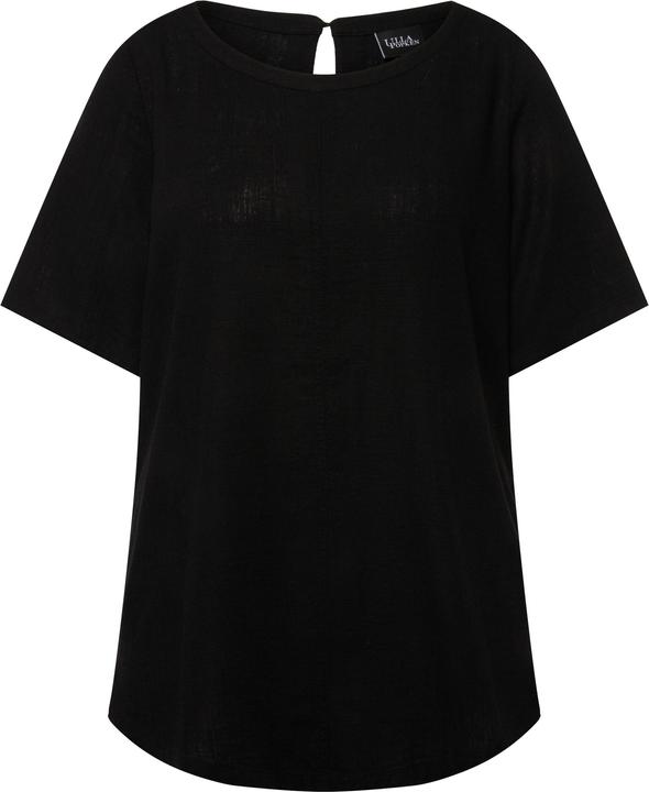 Actual product image Ulla Popken Draped Linen Blend Short Sleeve Blouse (50, 52)