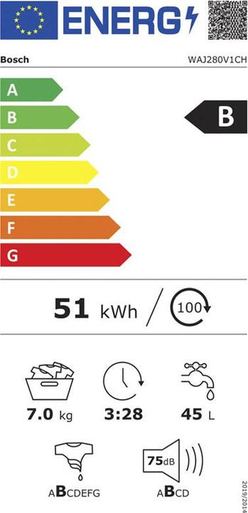Energie-Label Bosch Hausgeräte WAJ280V1CH (7 kg, Links)