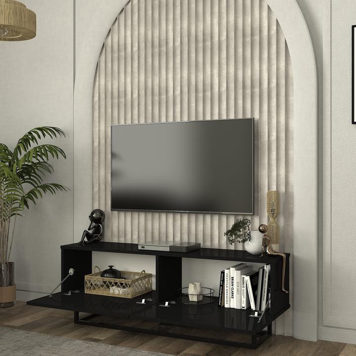Produktbild En.Casa TV-Lowboard Nolven kurzes Gestell 135x32x47 cm Schwarz (135 x 31.50 x 46.50 cm)